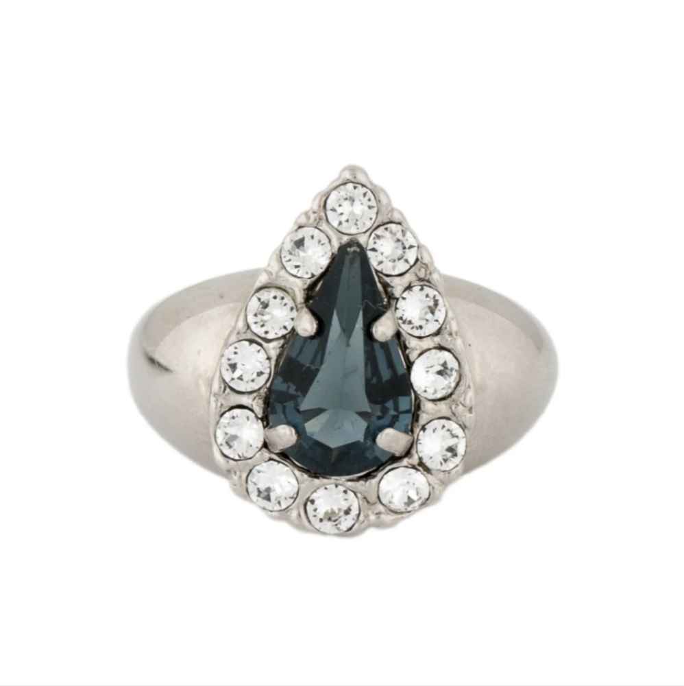 YSL Saint Laurent Palladium Pear Shaped Princess Ring SZ 7 NEW!